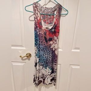 Ocean Blue ladies razor back lace top SM multi color rhinestone on flower